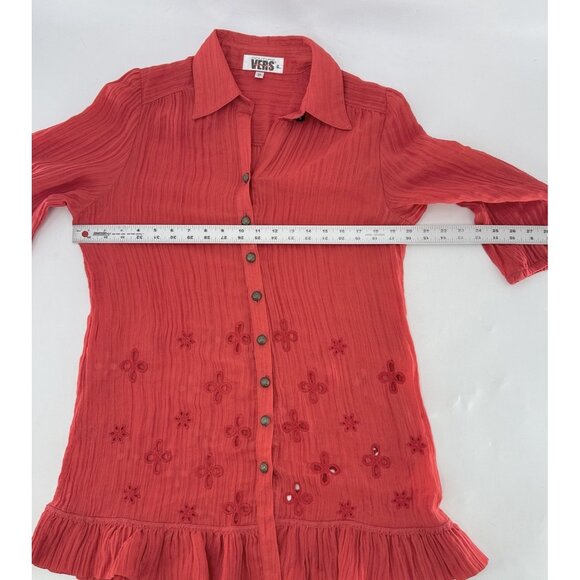 Couture Vers Yours Women's Red Embroidered Long Sleeve Tunic Blouse Sz L/11 Boho - Picture 9 of 10